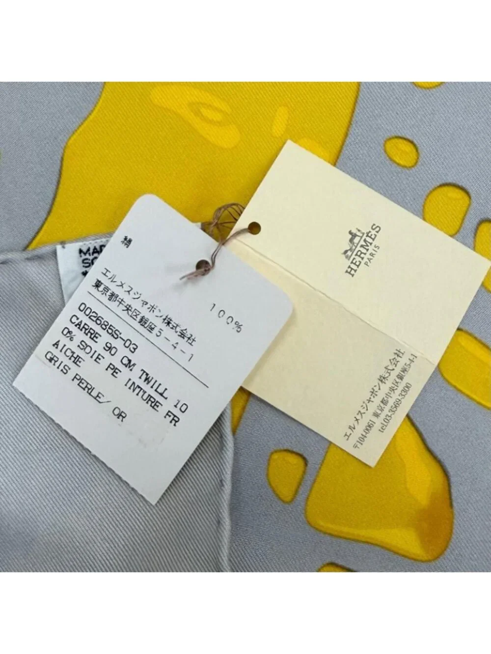 Hermes Carre 90 Peinture Fraiche Freshly Painted Silk 100% Gray Perlee or Scarf